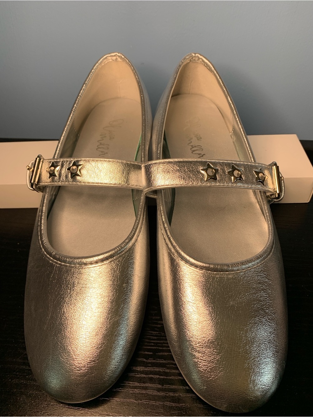 Olivia Miller Metallic Silver Mary Jane Flats with Star Accent Strap